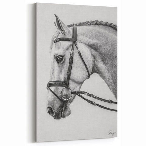 Detailed Horse Portrait Illustration - Animal Canvas Wall Art