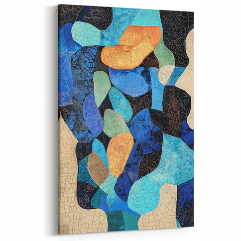 Abstract Mosaic Wall Art - Vibrant Blue, Orange, and Teal Patterns