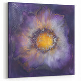 Abstract Floral Minimalist Art - Purple Bloom with Golden Center