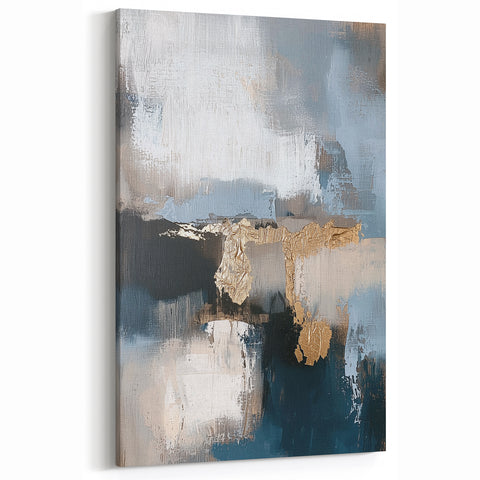 Abstract Minimalist Art - Teal and Gold Layers with Textured Accents