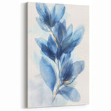 Minimalist Botanical Wall Art - Blue Leaves with Golden Accents