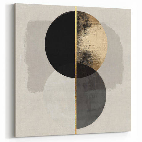 Minimalist Geometric Wall Art - Black, Gold, and Gray Abstract Circles
