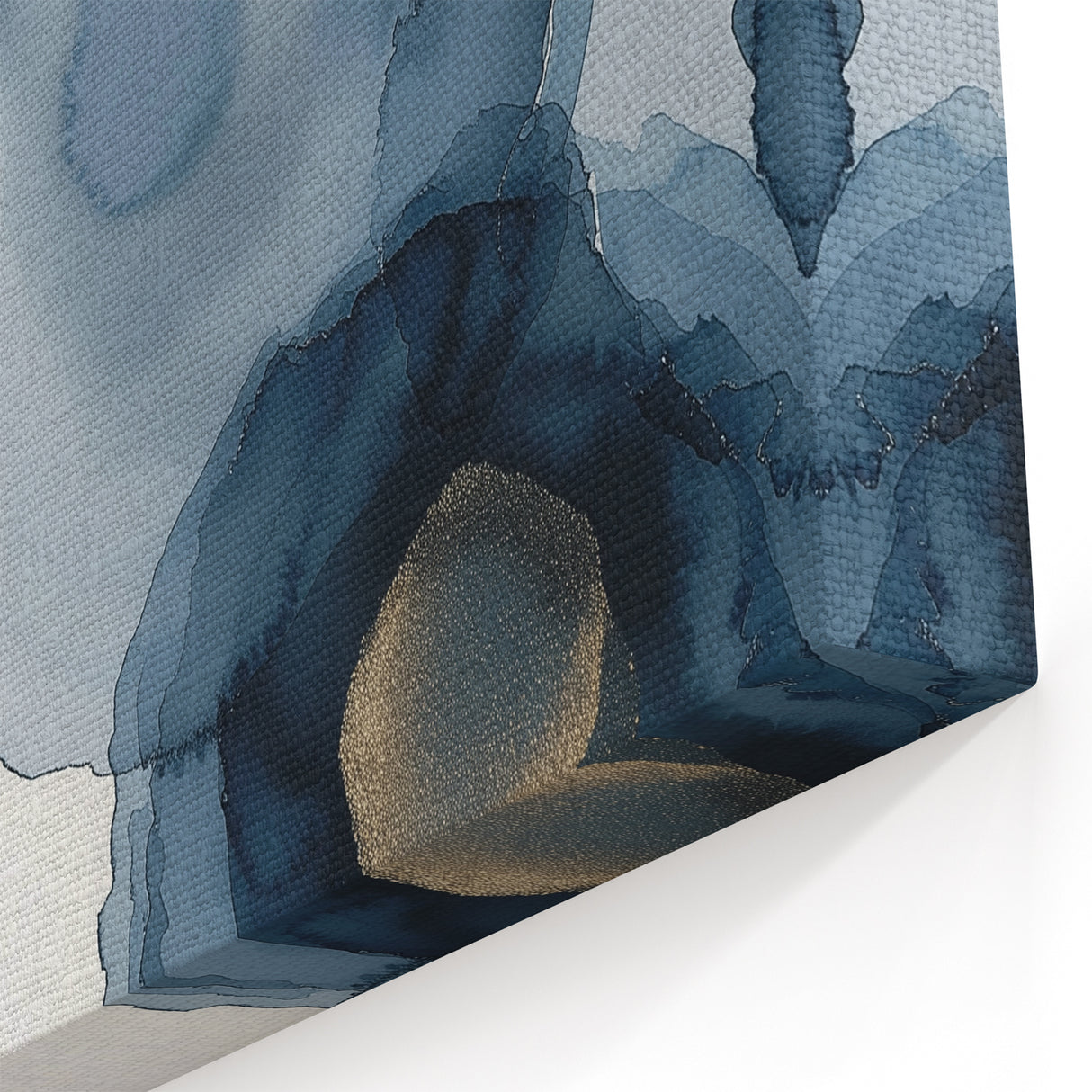 Minimalist Floral Wall Art - Navy Blue Abstract Petals with Gold Accents