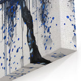 Bold Blue Abstract Splatter Art - Dynamic Tree Canvas Wall Decor