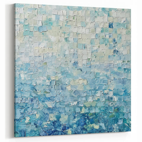 Soft Abstract Mosaic Art - Pastel Blue and Green Textured Wall Decor