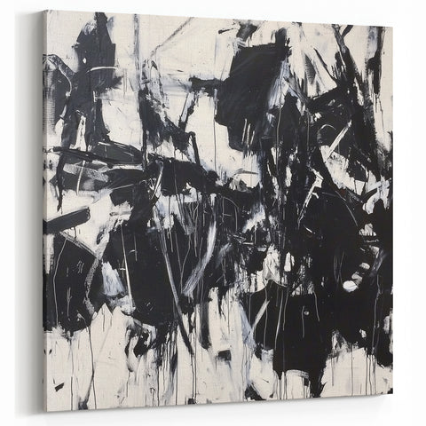 Dynamic Monochrome Abstract Art - Black and White Splatter Canvas
