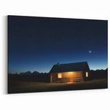 Rustic Cabin at Night - Barn Landscape Photography for Country Decor