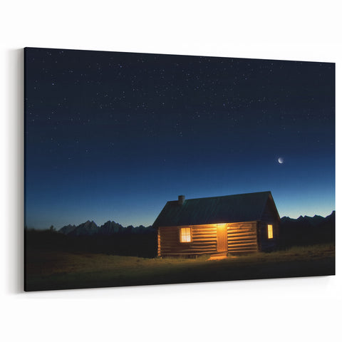 Rustic Cabin at Night - Barn Landscape Photography for Country Decor