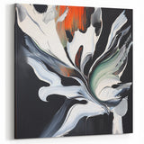 Dynamic Abstract Floral Art - Bold Black and White Canvas with Orange