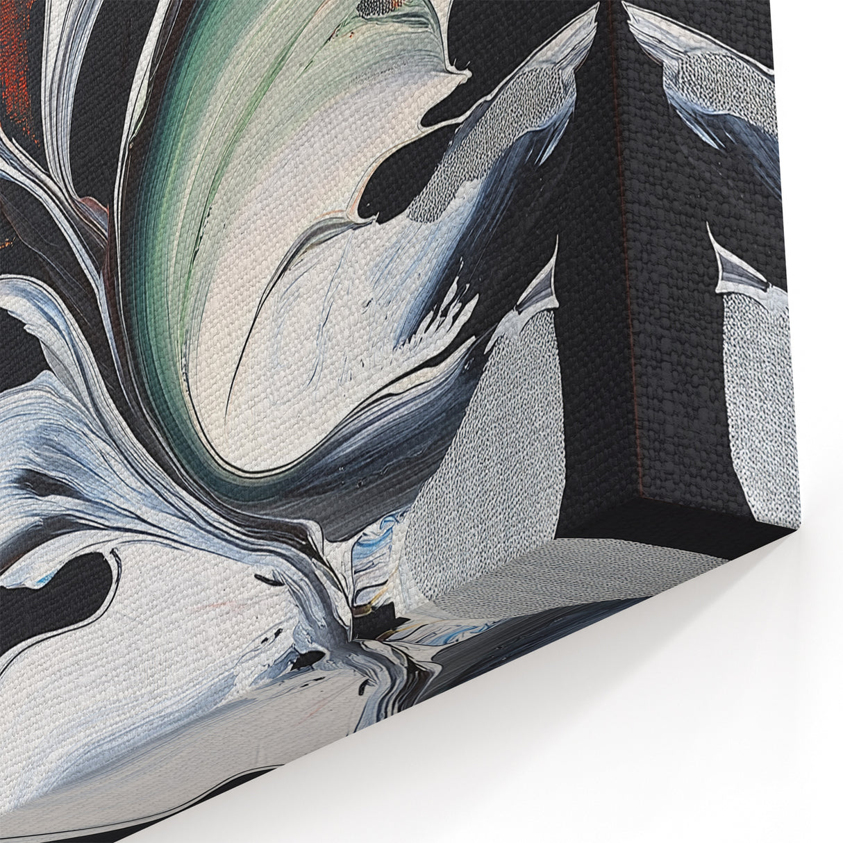 Dynamic Abstract Floral Art - Bold Black and White Canvas with Orange