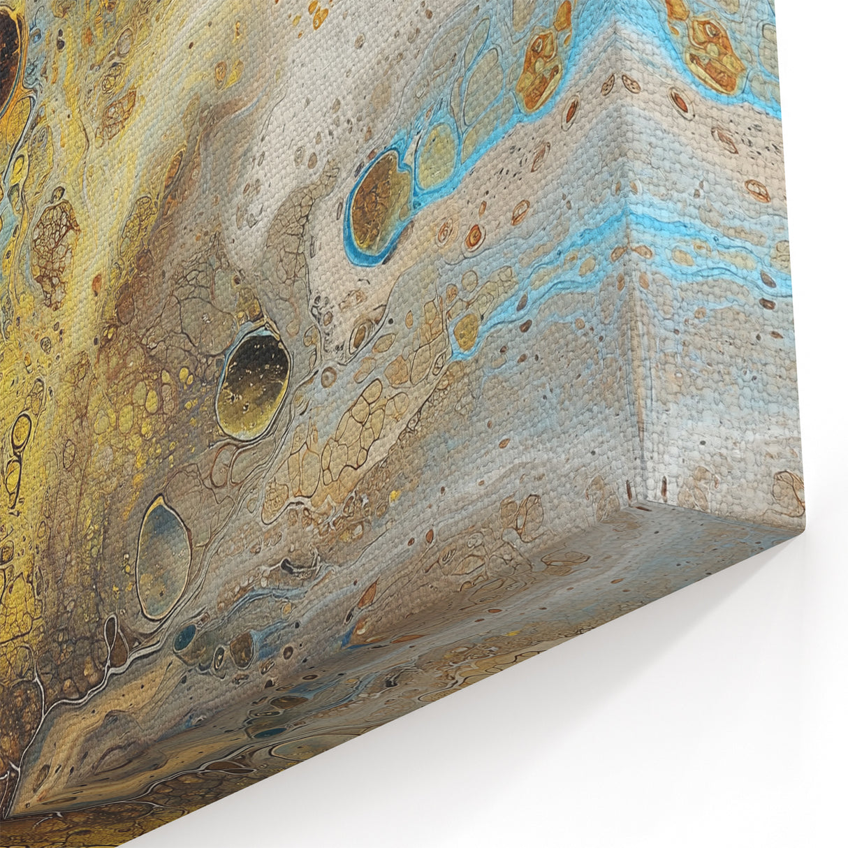 Abstract Fluid Art - Gold, Blue, and Brown Earthy Canvas Wall Decor