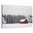 Red Barn in Snowy Forest - Rustic Winter Barn Wall Art for Farmhouse Decor