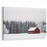 Red Barn in Snowy Forest - Rustic Winter Barn Wall Art for Farmhouse Decor