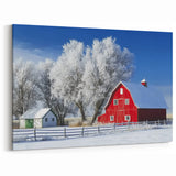 Red Barn in Snowy Countryside - Rustic Winter Barn Wall Art for Decor
