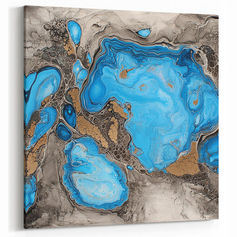 Blue and Gold Abstract Splatter Art - Dynamic Modern Wall Decor