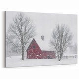 Snow Covered Red Barn - Winter Landscape Wall Art for Farmhouse Decor