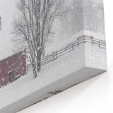 Snow Covered Red Barn - Winter Landscape Wall Art for Farmhouse Decor