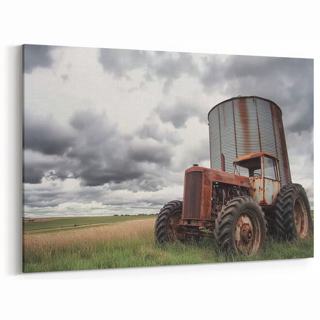 Rustic Tractor and Silo - Vintage Farm Landscape Wall Art for Decor