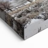 Snowy Barn and Mountain Peaks - Rustic Winter Wall Art for Farmhouse Decor