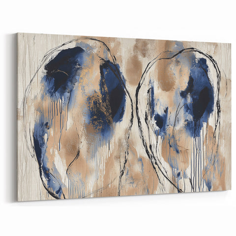 Abstract Drip and Stroke Art - Navy Blue and Beige Wall Canvas
