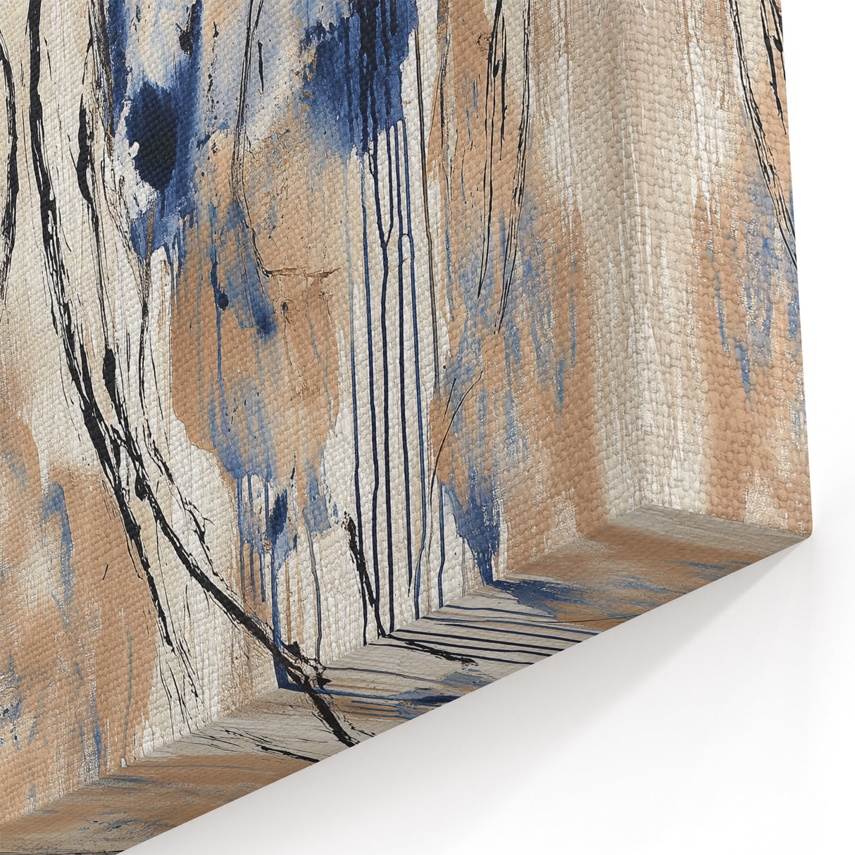 Abstract Drip and Stroke Art - Navy Blue and Beige Wall Canvas