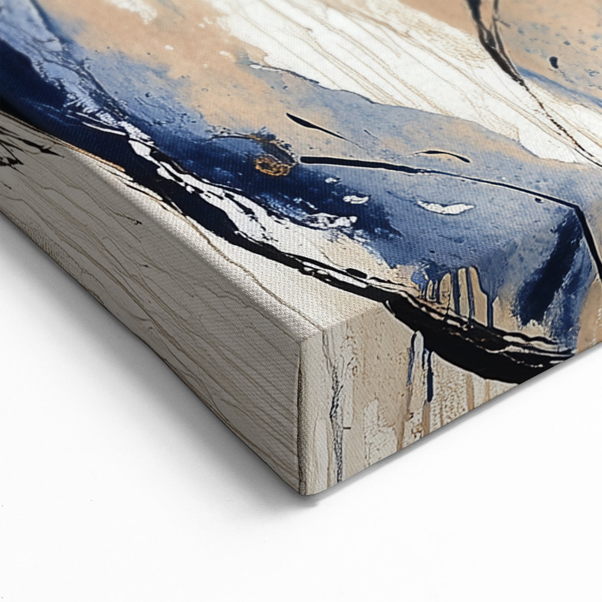 Abstract Drip and Stroke Art - Navy Blue and Beige Wall Canvas