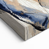 Abstract Drip and Stroke Art - Navy Blue and Beige Wall Canvas