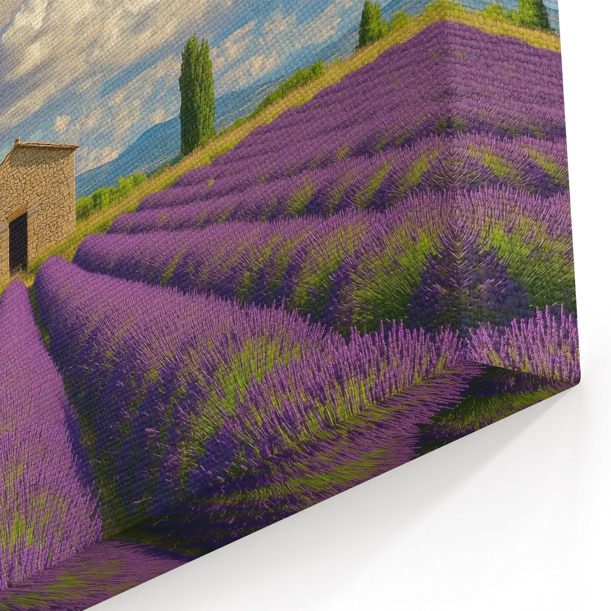 Stone Barn in Lavender Fields - Scenic Countryside Wall Art for Decor