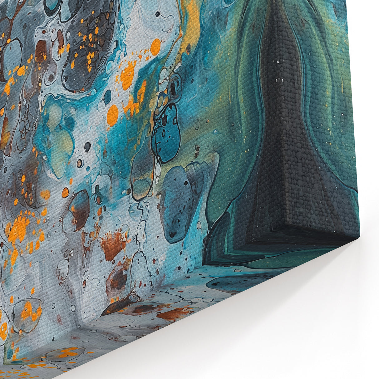 Abstract Turquoise and Gold Splatter Art - Dynamic Modern Wall Decor