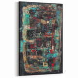 Turquoise and Red Abstract Splatter Art - Modern Textured Wall Canvas