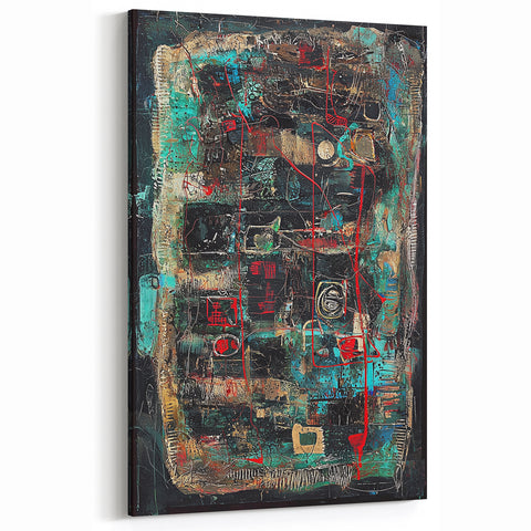 Turquoise and Red Abstract Splatter Art - Modern Textured Wall Canvas
