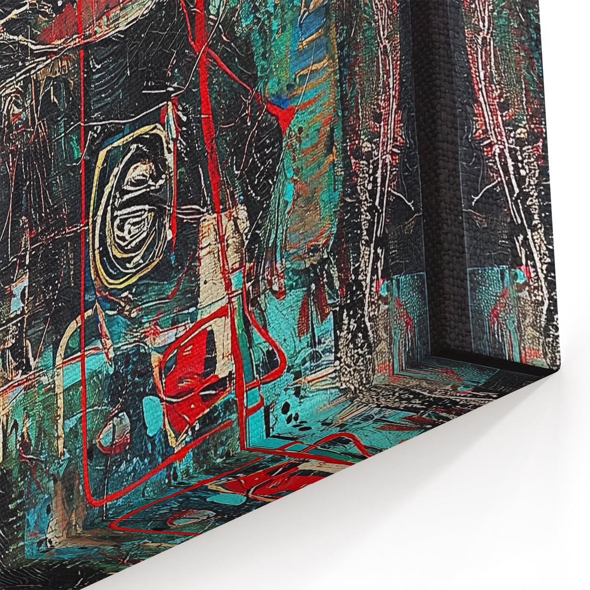 Turquoise and Red Abstract Splatter Art - Modern Textured Wall Canvas