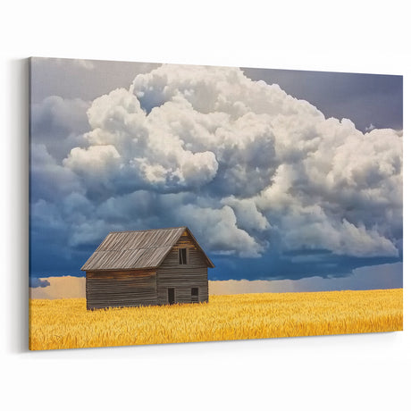 Stormy Sky and Barn in Wheat Field - Scenic Country Wall Art for Decor