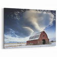 Snowy Red Barn with Dramatic Sky - Rustic Winter Wall Art for Decor