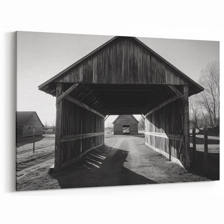 Black and White Barn Tunnel - Rustic Farmhouse Wall Art for Home Decor