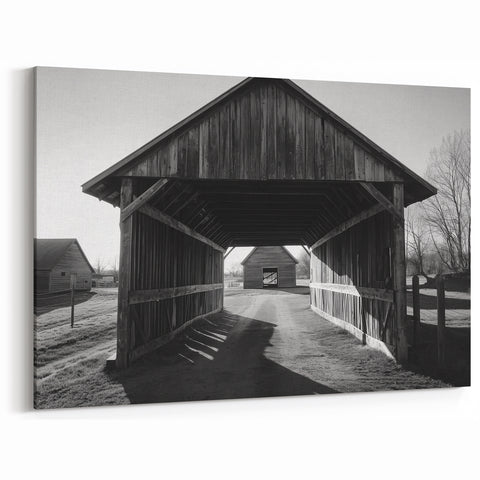 Black and White Barn Tunnel - Rustic Farmhouse Wall Art for Home Decor