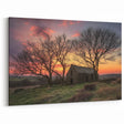 Stone Barn at Sunset - Rustic Countryside Wall Art for Home Decor