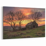 Rustic Stone Barn at Sunset - Scenic Farmhouse Wall Art for Decor