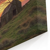 Rustic Stone Barn at Sunset - Scenic Farmhouse Wall Art for Decor