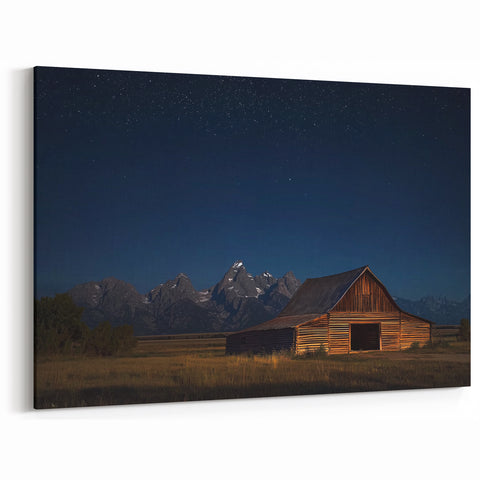 Rustic Barn Under Starry Sky - Scenic Night Wall Art for Farmhouse Decor