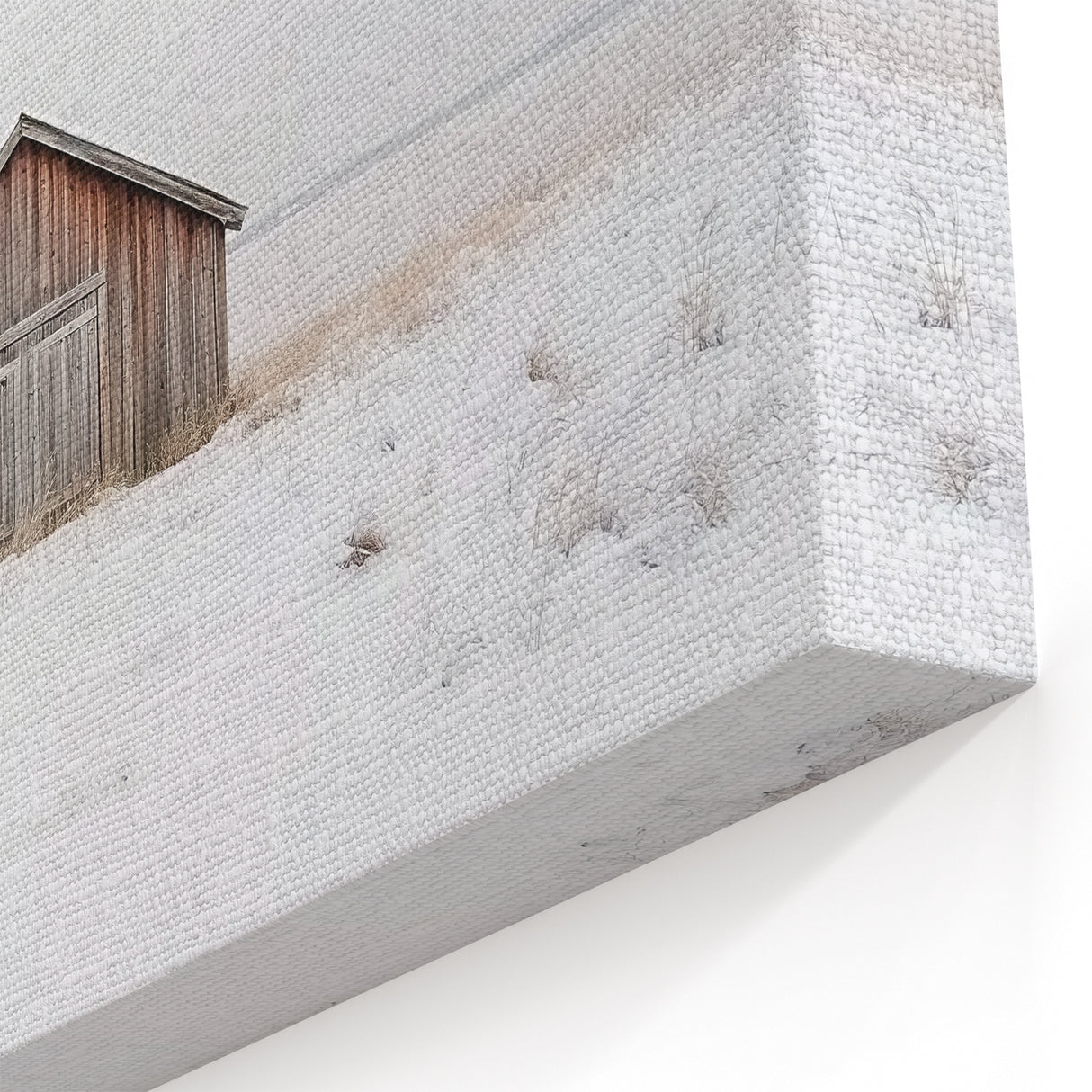 Minimalist Wooden Barn in Snow - Rustic Winter Wall Art for Home Decor