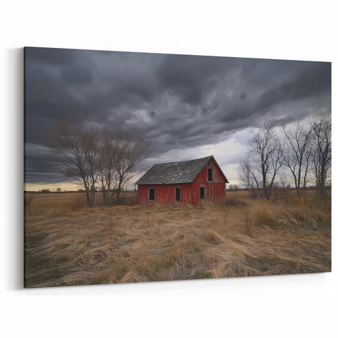 Rustic Red Barn Under Stormy Skies - Dramatic Farmhouse Wall Art