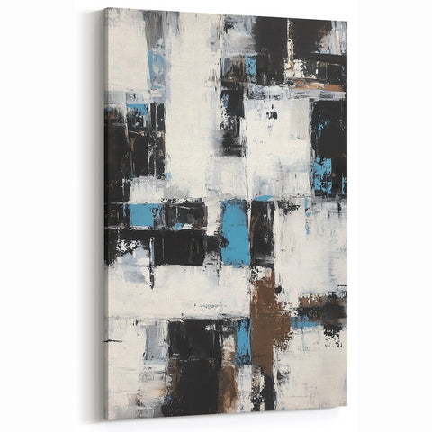 Geometric Abstract Line Art – Blue, White, and Brown Modern Canvas