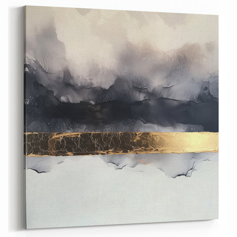 Abstract Gold and Gray Art – Modern Monochrome Canvas with Metallic Accents