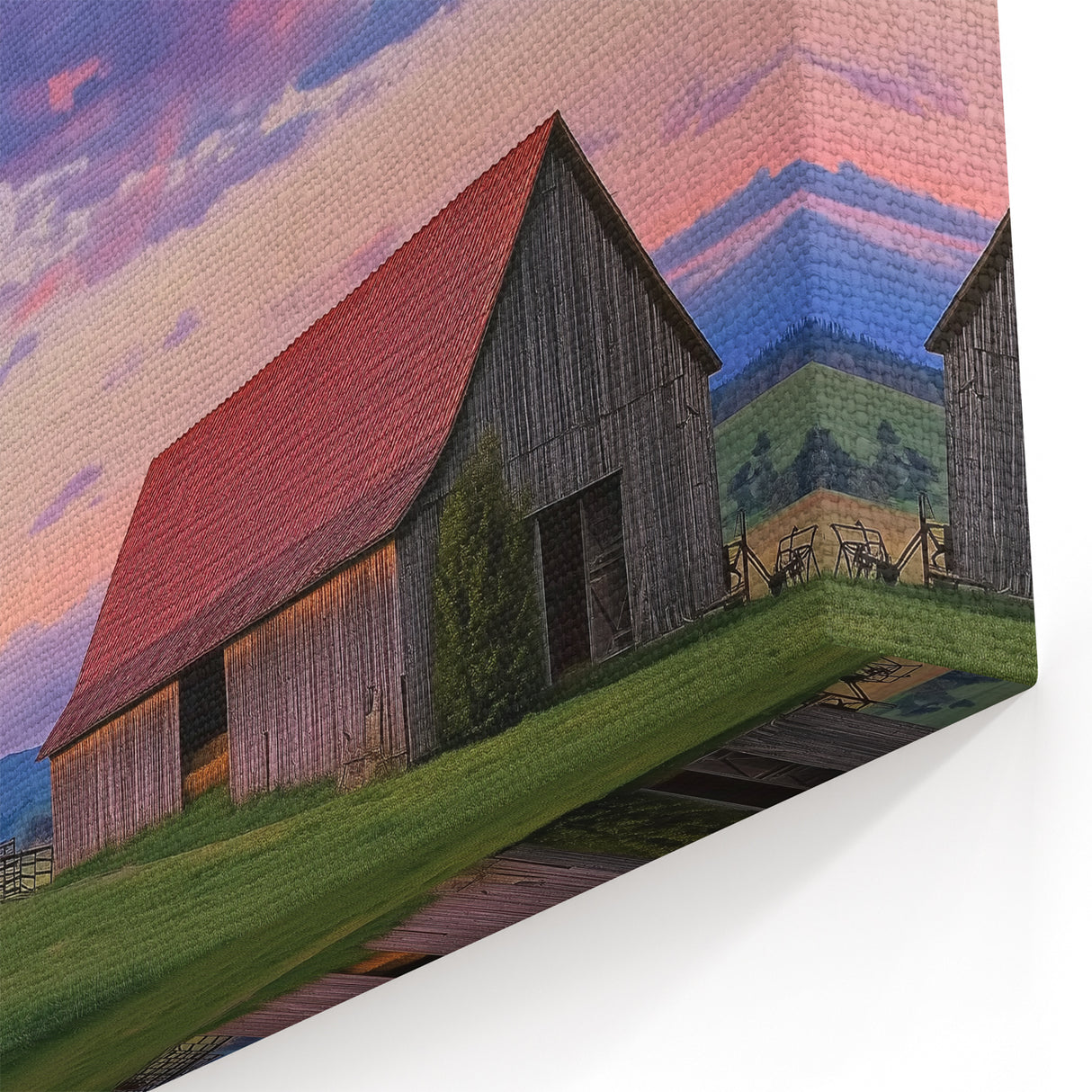 Farmhouse Barn Wall Art – Rustic Barn Canvas with Stunning Sunset