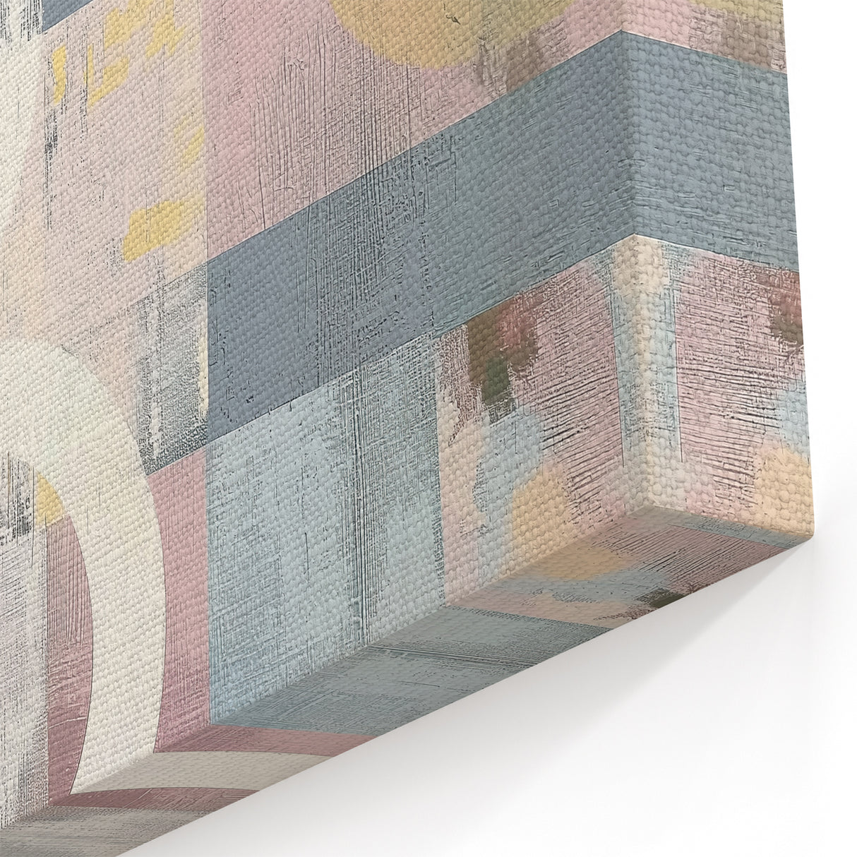 Muted Geometric Abstract Art – Soft Pink, Blue, and Beige Canvas