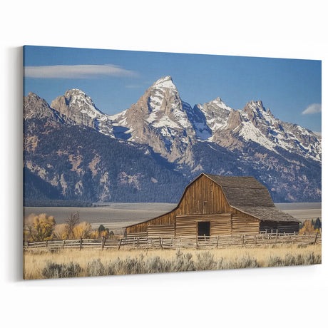 Rustic Mountain Barn Wall Art – Farmhouse Canvas with Scenic Landscape