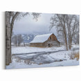 Rustic Winter Barn Wall Art – Farmhouse Canvas with Snowy Landscape