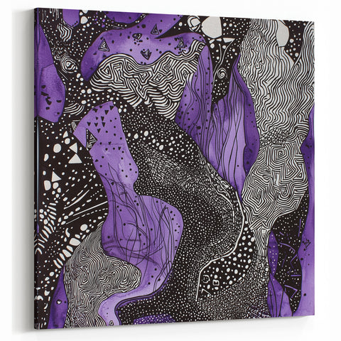 Abstract Purple Line Art – Bold Black and White Geometric Canvas