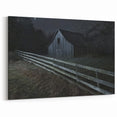 Rustic Night Barn Wall Art – Farmhouse Canvas with Moonlit Landscape